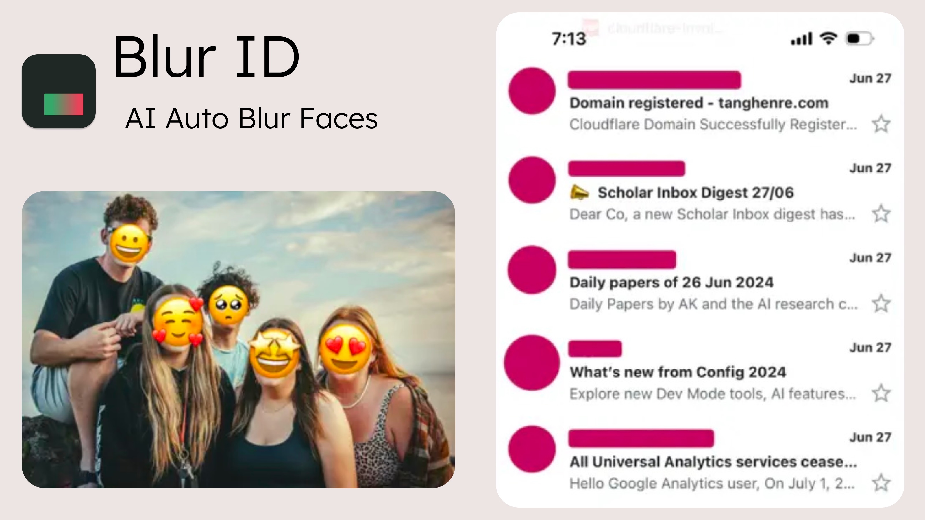 Privacy protection illustration showing blurred faces and text